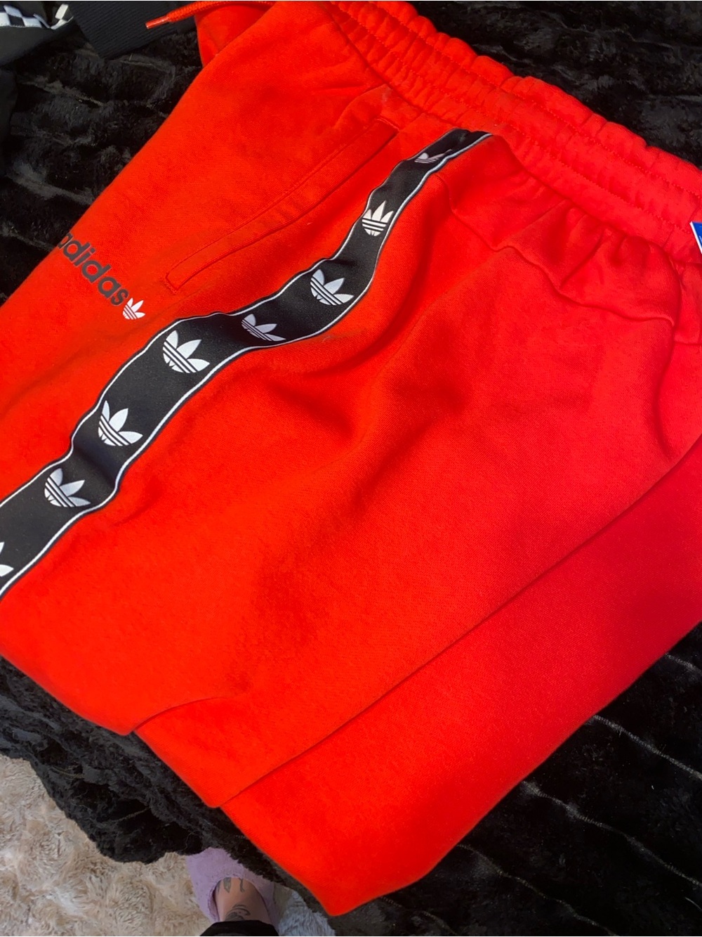 adidas mens Red Trefoil Tape Sweatpants